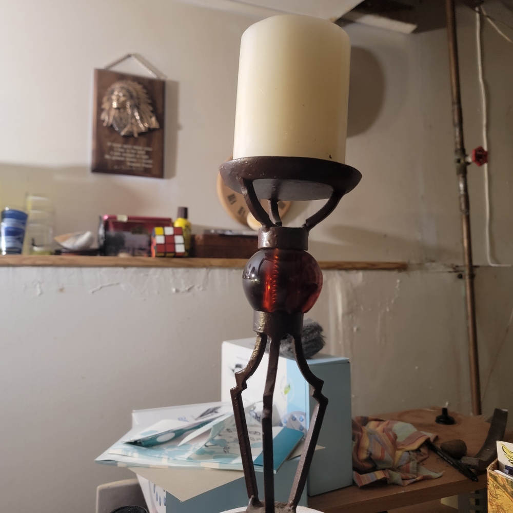 Artistic Metal Candle Holder with Cream Candle